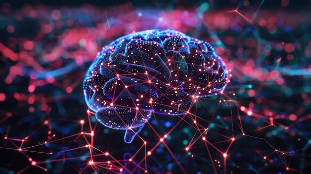 Digitaal hersenconcept met neonverbindingen die AI en machine learning symboliseren