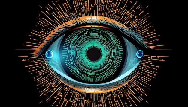 Digitaal ooggegevensnetwerk en cyberbeveiligingstechnologie Virtuele cyberspace en internetbeveiligde bewakingstechnologie Generatieve AI