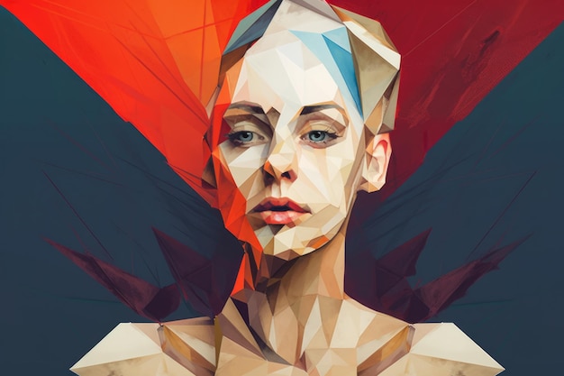 Digitaal portret van een vrouw in origami-geïnspireerde stijl