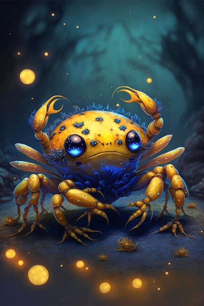 Digitaal schilderen van een krab met gloeiende ogen generatieve ai