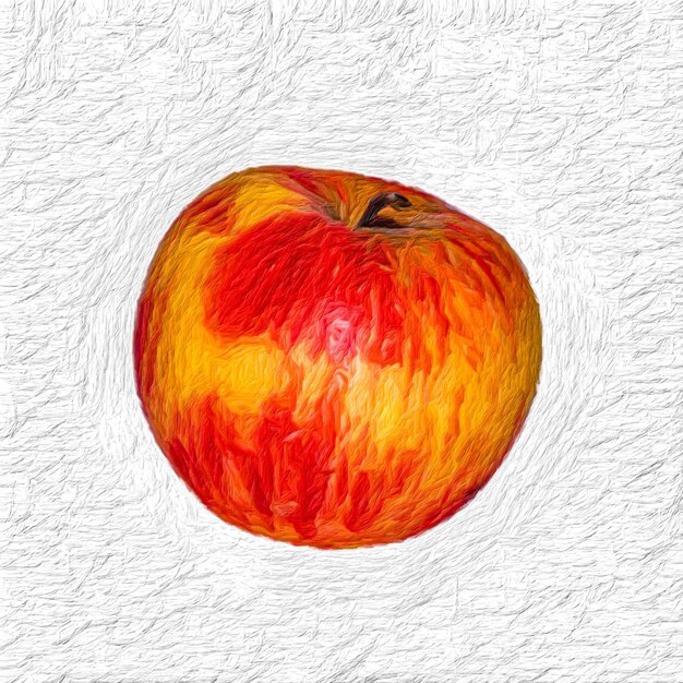 Digitaal schilderen van rode appel geïsoleerd op wit in de stijl van handgetekende olieverf op canvas