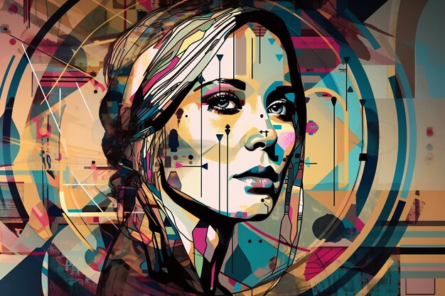 Foto digitaal schilderen vrouw gezicht kunststijl hand getekend artistiek
