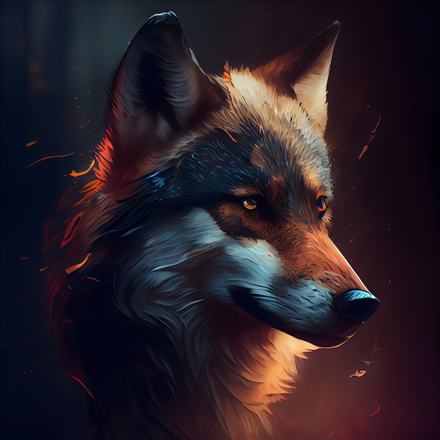 Digitaal schilderij van een vos in vuur digitaal schilderij van een wolf