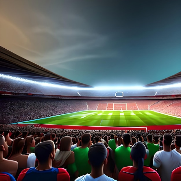 Digitaal schilderij van Support Achteraanzicht van voetbalfans die hun teamstadion toejuichen