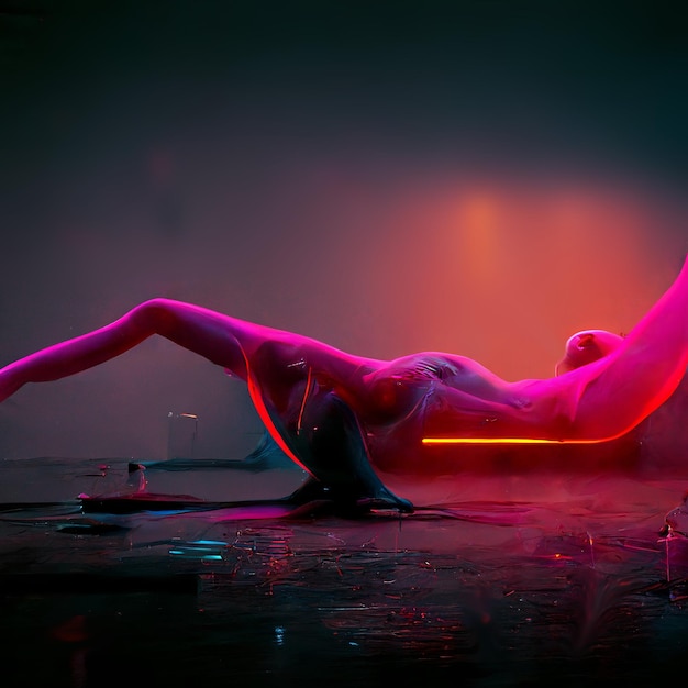 Digital 3D abstract figurative illustration in futuristic Neonoir style