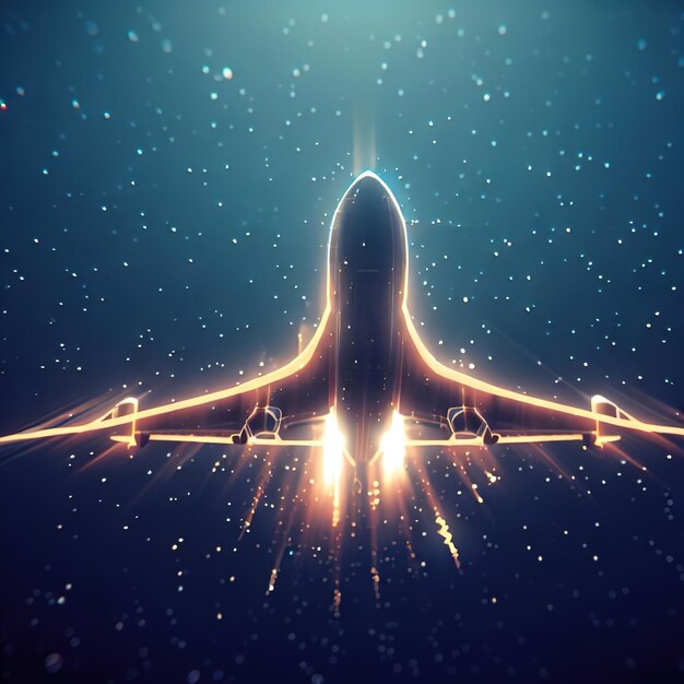Цифровой 3D-самолет Абстрактный векторный каркас авиалайнера на синем фоне Туризм путешествий