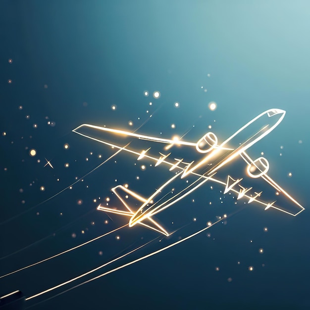 Digital 3d airplane Abstract vector wireframe of airliner in the blue background