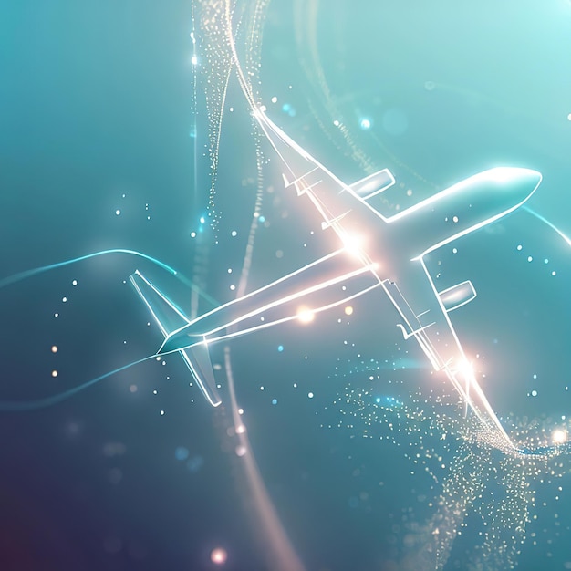 Photo digital 3d airplane abstract vector wireframe of airliner in the blue background