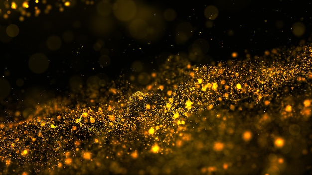 Digital abstract gold color wave particles flow and dust background