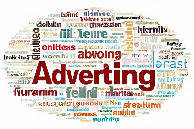 Digital Advertising Word Diagram for Business Marketing Fields on White BG