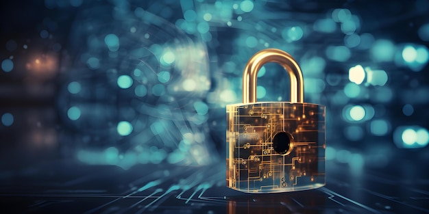 사이버 세계에서 정보 기술을 보호하는 락을 가진 디지털 시대 보안 개념 사이버 보안 개념 디지털 보호 정보 기술 온라인 개인정보 데이터 보안