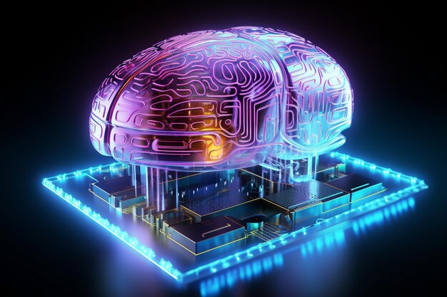 Цифровой электронный мозг искусственного интеллекта, сделанный из металла.
