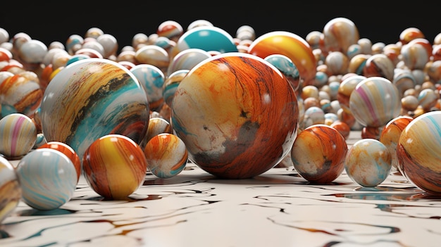 Digital art background featuring abstract marble balls creating a visually captivating composition