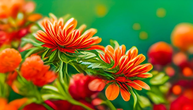 Digital art background fresh floral with Chrysanthemum flowers in red and orange vibrant foliage