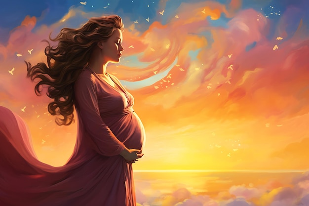 Цифровое искусство красивой беременной женщины Месяц осведомленности о беременности и потере младенца
