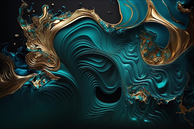 A digital art of a blue and gold design.