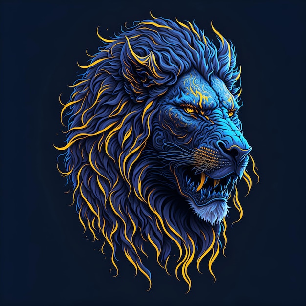 Digital art of blue lion