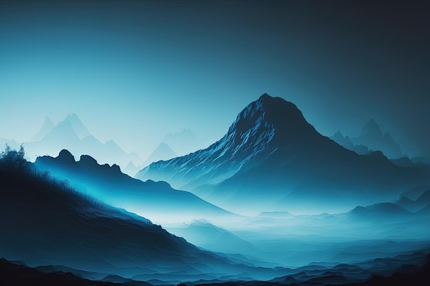 digital art of  blue mountain painting, a beautiful landscape hand painting background design