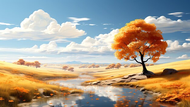 A digital art capturing the brilliance of a bright yellow autumn