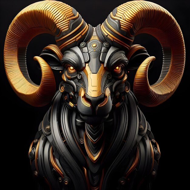 Foto digital art carved gold and gray mouflon in futuristic style