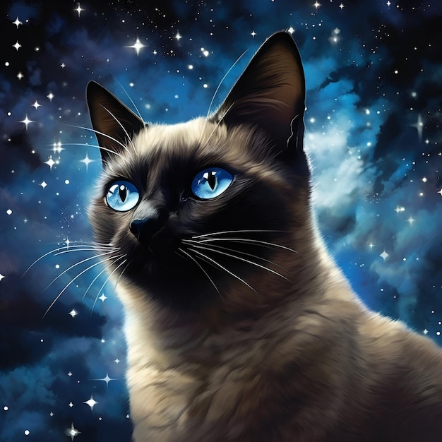 Photo digital art of cat or digital painting of cat