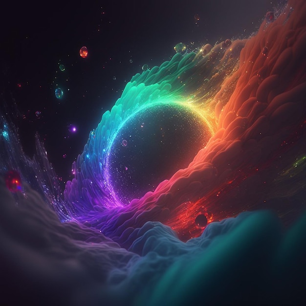 A digital art of a circle with a rainbow and the word galaxy on it.