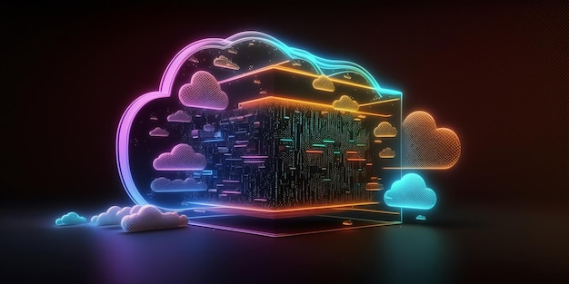 A digital art of a cloud with a blue and orange light.