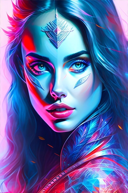 Digital art colorful lady warrior