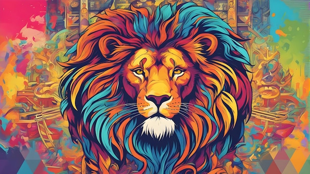 Digital art colorful lion nice