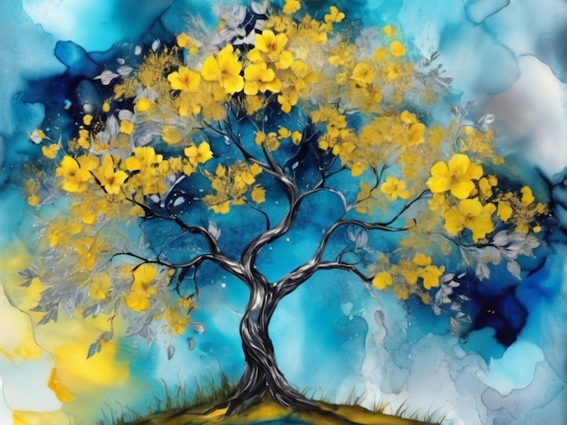 digital art of a colorful tree with alcohol ink