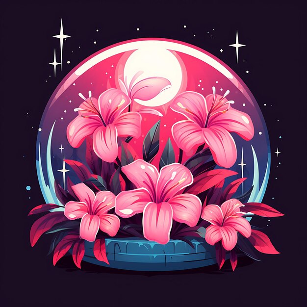 Photo digital art of crystal balls nestled among hibiscus surrounded by fairy lig 2d design clipart flat