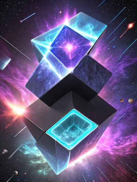 A digital art of a cube with the words'space'on it