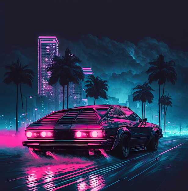 Premium AI Image | A digital art of a delorean car driving on a road in ...