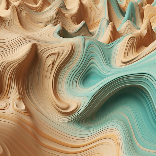 A digital art of a desert with a blue and green design.