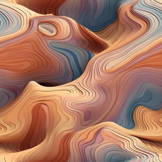 A digital art of a desert with a blue and orange lines.