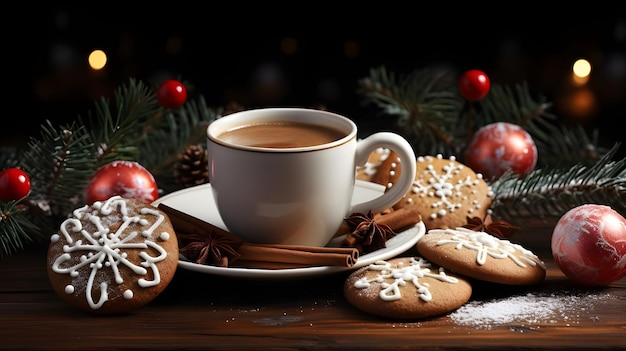 Digital Art design of Christmas coffee gingerbread cookies and candy illustration