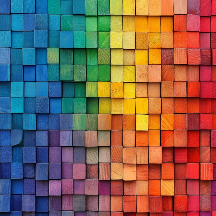 Photo digital art design of colorful wooden blocks arranged in a pattern