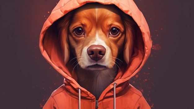 A digital art of a dog in a hoodie