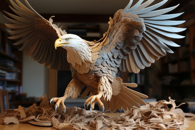 キリガミスタイルのイラストクイリングで紙で作られたデジタルアートの鷹
