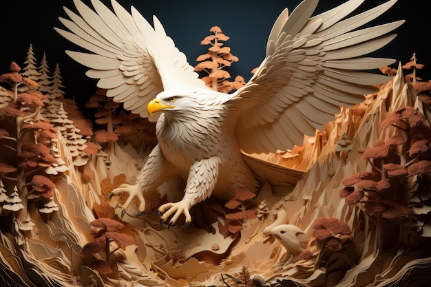 キリガミスタイルのイラストクイリングで紙で作られたデジタルアートの鷹