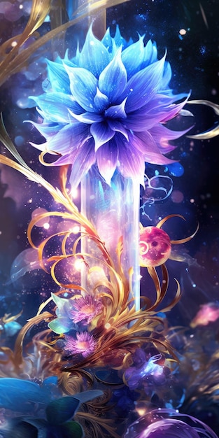 A digital art of a flower and a crystal