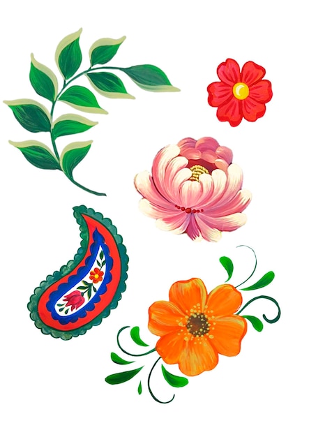 digital art folk flowers and leaves and paisley