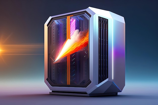 A digital art of futuristic colorful supercomputer mainframe