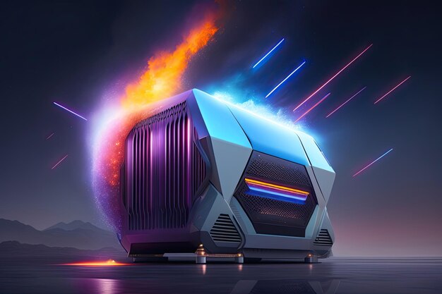 A digital art of futuristic colorful supercomputer mainframe