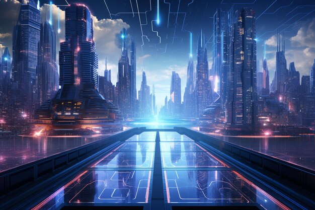 Digital art of a holographic city