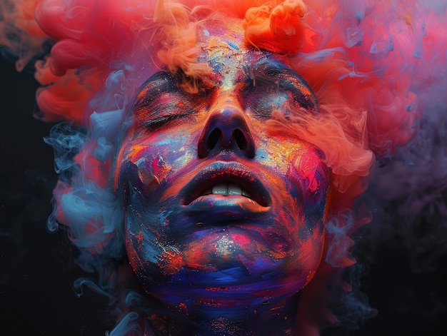 Digital art of human head colors explode in 4K resolution