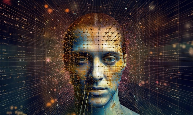 A digital art of a human head with the word ai on it.