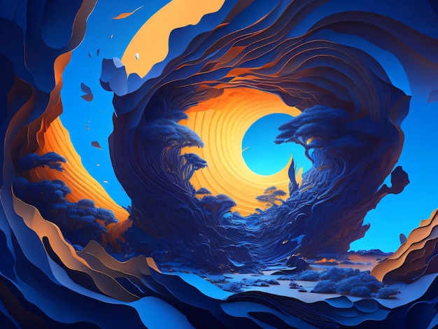 A digital art illustration of abstract waves