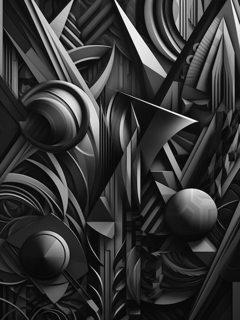 A digital art illustration of a black and white abstract design.