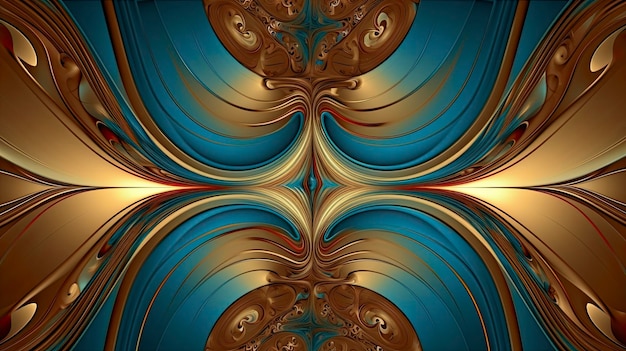 A digital art illustration of a blue and gold pattern